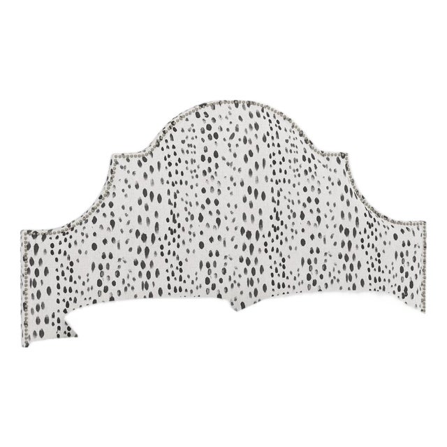 King Headboard in Linen Leopard Ink For Sale