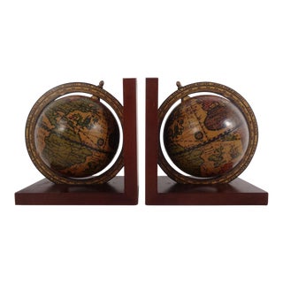 Vintage Italian Olde World Globe Atlas Bookends For Sale