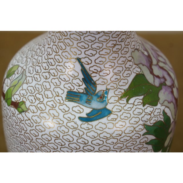 Chinese Brass Cloisonne Enamel Chrysanthemum Peony Bud Vase 9" For Sale - Image 12 of 13