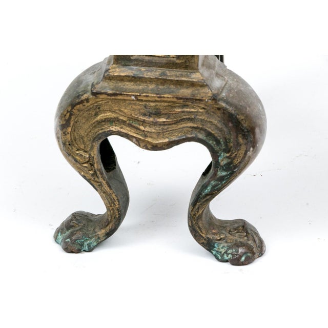 Antique Brass Fireplace Andirons For Sale - Image 4 of 7