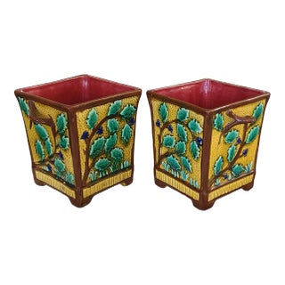 Antique Late 19th Century Majolica Jardinière Cachepots - a Pair For Sale