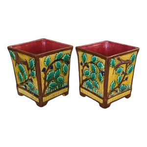 Antique Late 19th Century Majolica Jardinière Cachepots - a Pair