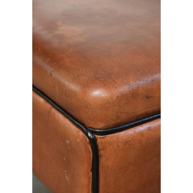 Brown Ottoman in Sheepskin Leather For Sale - Image 8 of 11