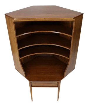 Mid-Century Modern Two-Piece Walnut Corner Desk Table Bookcase Hutch