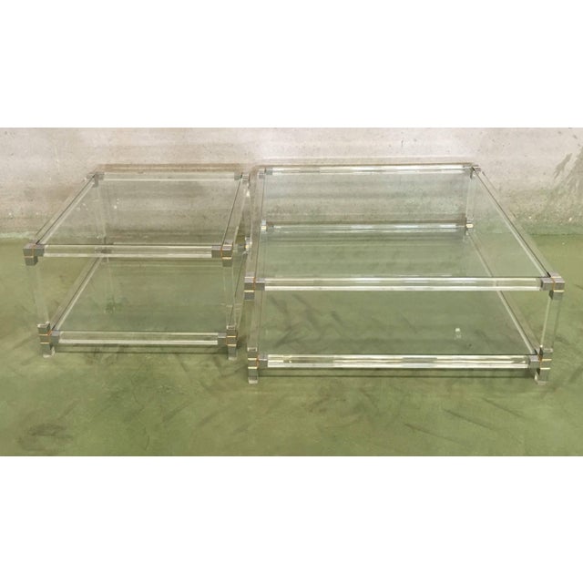 Midcentury Square Lucite Coffee Table With Chromed Metal Details For Sale - Image 4 of 13