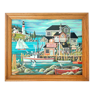 Vintage Framed Seaside Harbor Paint by Number "Homer’s Landing", Coastal Art, 1970s Decor