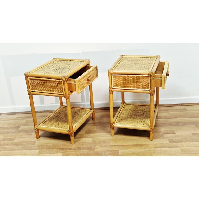 Mid-Century Modern Bamboo and Wicker Bedside Tables, Italy, 1970s, Set of 2 For Sale - Image 9 of 18