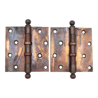 Pair of Vintage 4.5 X 4.5 In. Brass Ball Bearing Door Hinges For Sale