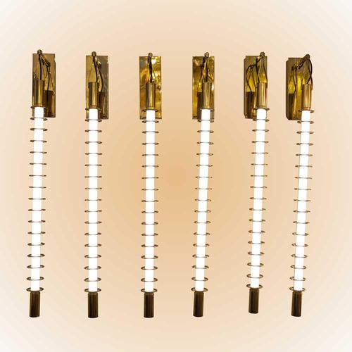 Wall Lights with Brass Rings and Tube Light, Set of 2 For Sale - Image 11 of 13