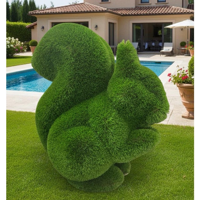 Green Whimsical Oversized Faux-Boxwood Squirrel Garden Sculpture For Sale - Image 8 of 11