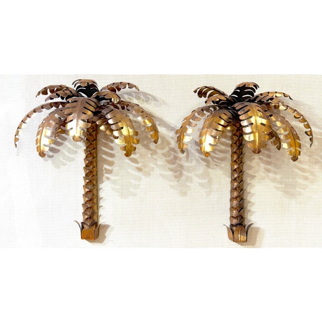 Pair of Maison Jansen Gilt Metal Palm Tree Sconces, France, 20th Century For Sale - Image 9 of 15