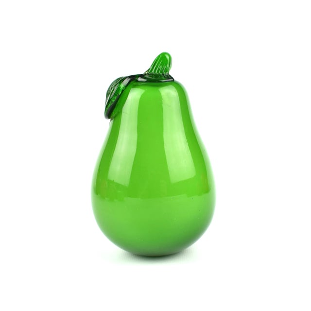 Mid-Century Modern Mid Century Modern Handblown Green Pear Figurine Art Glass For Sale - Image 3 of 7