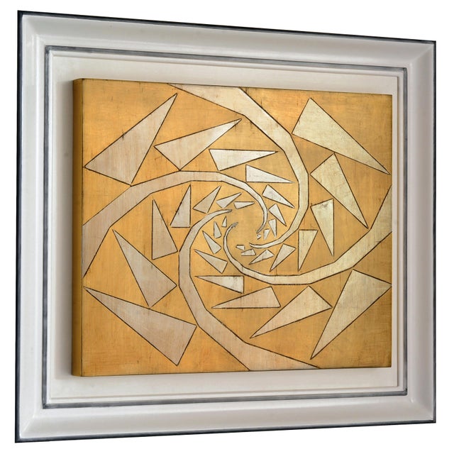 Giuseppe Caiafa, Attrazione Spezzata Optical Panel, Carved Wood with Gold and Silver Leaf For Sale - Image 4 of 8