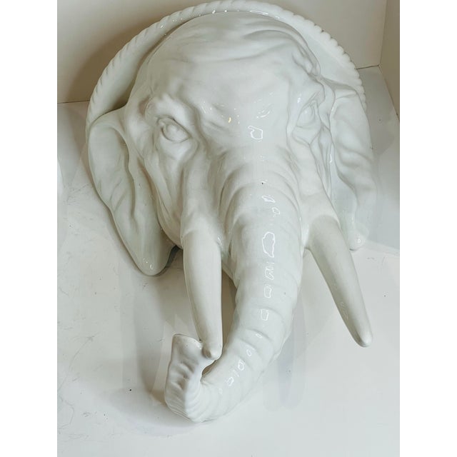 Vintage Italian Palm Beach Chinoiserie White Glazed Elephant Wall Brackets a Pair For Sale - Image 4 of 7