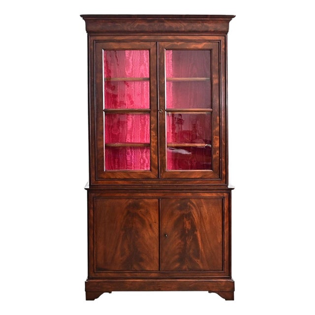 Edit Early 19th Century French Louis Philippe Mahogany Bibliotheque with Silk Interior For Sale