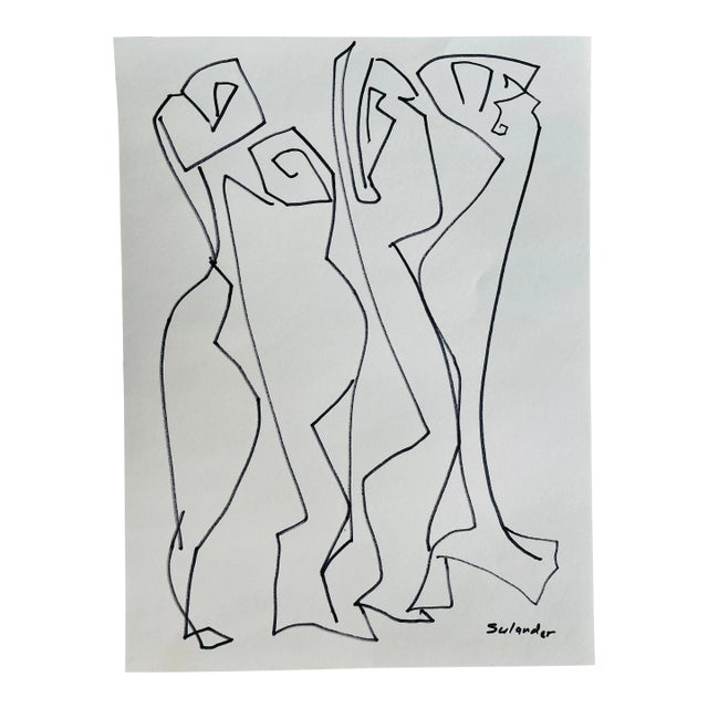 Postmodern Figurative Drawing by Erik Sulander in Ink on Paper, Signed, Framed For Sale