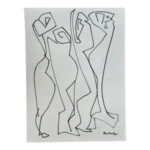 Postmodern Figurative Drawing by Erik Sulander in Ink on Paper, Signed, Framed