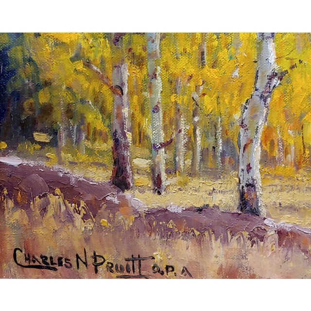 1970s Charles Pruitt -Fall in a New Mexico Aspen Trees Landscape -Oil Painting For Sale - Image 5 of 8