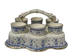 Egg Cups in Stand by Franz Anton Mehlem, 1890, Set of 7