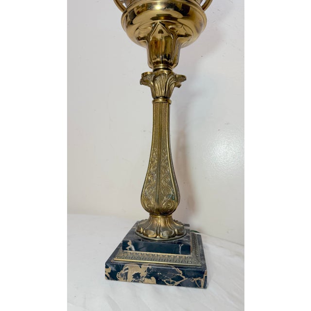19th Century Antique Ornate Henry Hooper & Co. Electrified Brass Marble Astral Oil Table Lamp For Sale - Image 5 of 10