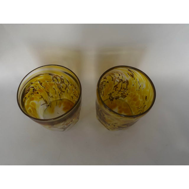 Vintage Murano Goti De Fornasa Amber Yellow & Brown Swirl Art Glass Tumblers — Pair For Sale - Image 10 of 12