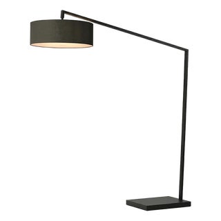 Stretch 87"h 1-Light Arc Lamp, Black Linen Shade & Body, Dimmable, for Living Room or Bedroom For Sale