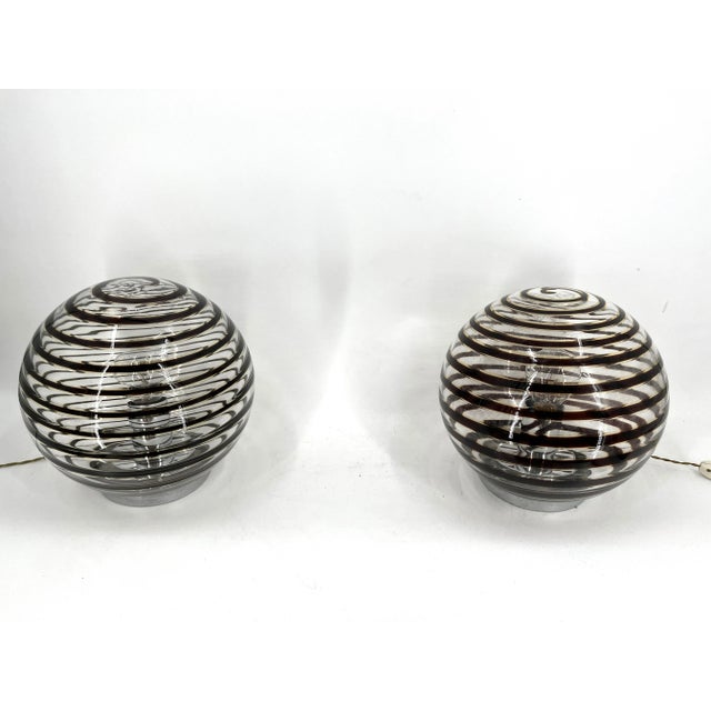 1970s Murano Glass Swirl Table Lamps, 1970s, Set of 2 For Sale - Image 5 of 12