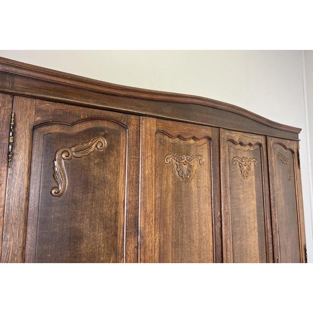 Wood Vintage French Louis XVI Style Carved Oak 4-Door Wardrobe For Sale - Image 7 of 18