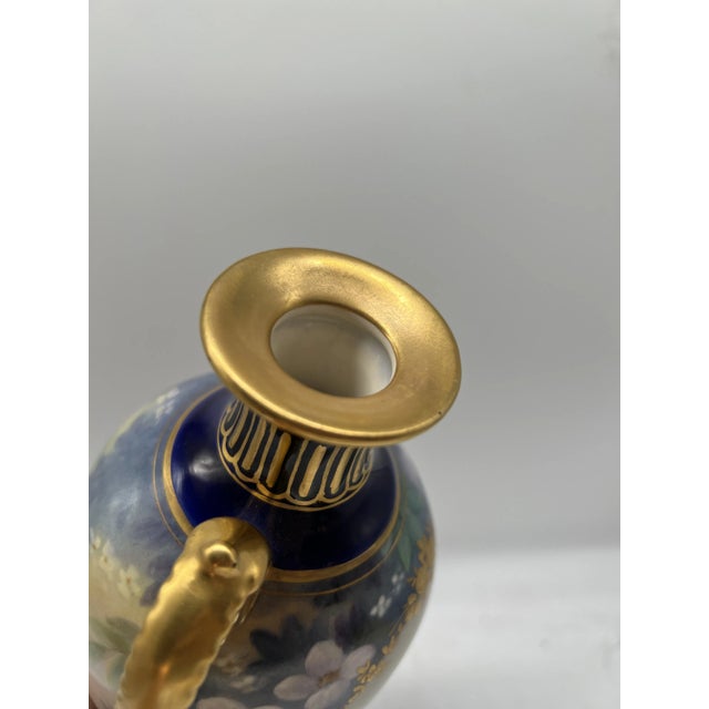 Royal Bonn Lovely Lady Cobalt & Gilt Porcelain Pedestal Vase Signed J. Duren For Sale - Image 11 of 12
