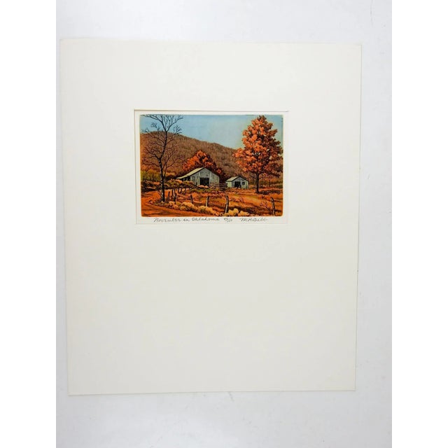 American Vintage 1950s Maurice Bebb Oklahoma Farm Landscape Aquatint Etching For Sale - Image 3 of 5