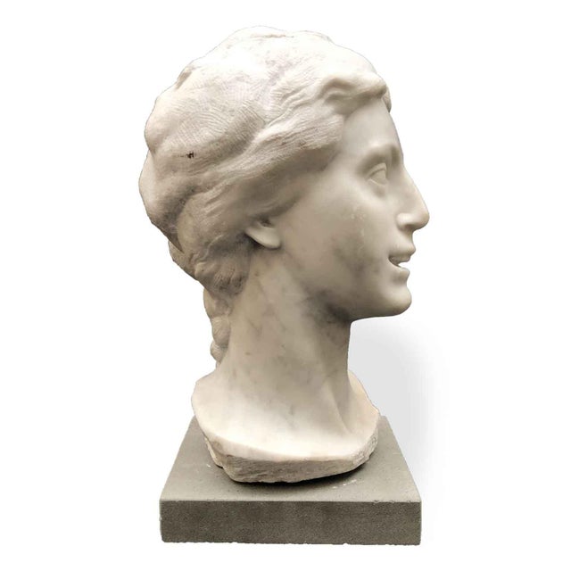 Aurelio Bossi, Bust of a Woman, 1920s, White Marble For Sale - Image 12 of 13