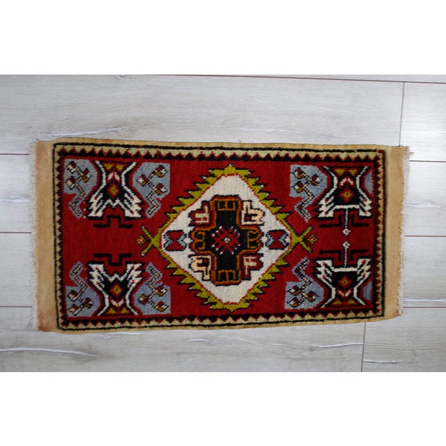 1960s Turkish Doormat Vintage Small Rug Doormat Handmade Traditional Rug For Sale - Image 4 of 6