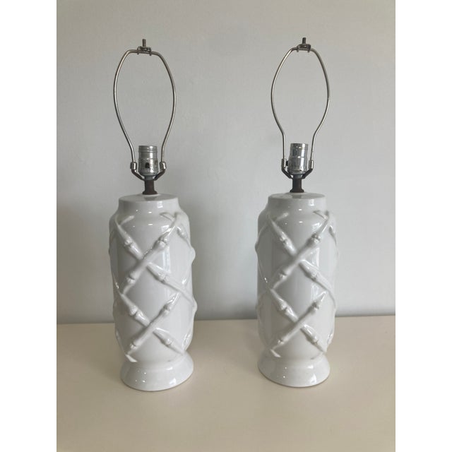 Blanc Porcelain Lattice Pattern Table Lamps For Sale - Image 10 of 12