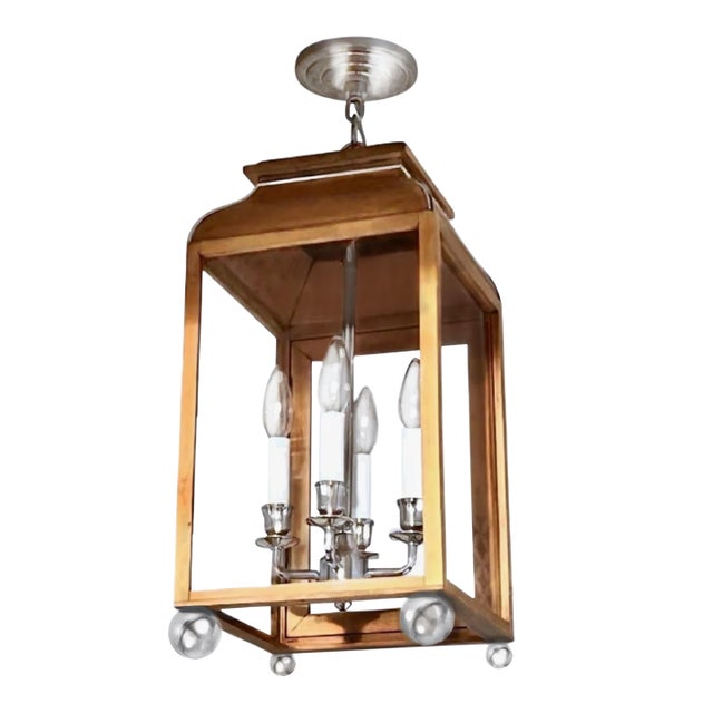 Late 20th Century Charles Edwards Mews Ceiling Lantern Pendant Fixture in Mahogany & Nickel, Uk For Sale