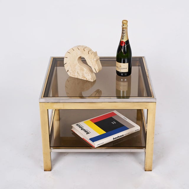 Mid-Century Italian Brass Chrome and Glass Coffee Table, 1970s For Sale - Image 11 of 18