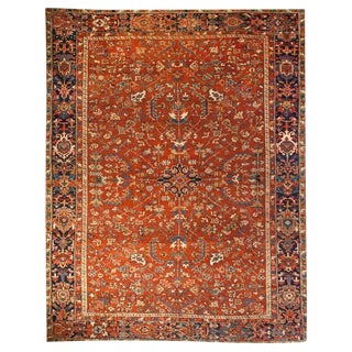 Early 20th Century Persian Heriz Red Floral Rug - 8′3″ × 10′10″ For Sale