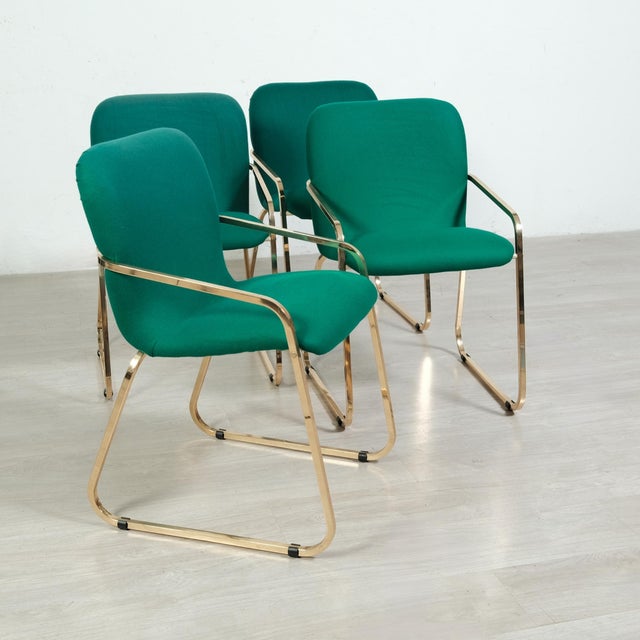 Vintage Poker Chairs in Green Fabric, Set of 4 For Sale - Image 14 of 14