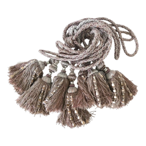 French Vintage Satin Drapery Curtain Tassel Tie Backs Lavender - Set of 4