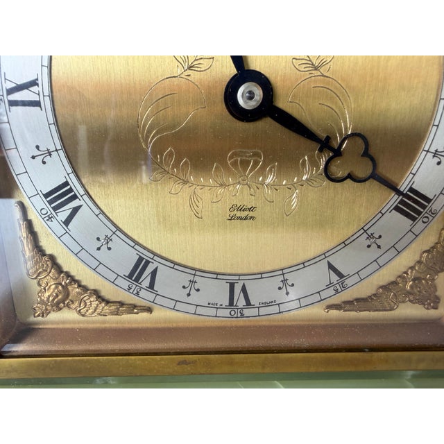 Vintage Elliott London Green Onyx 8-Day Mechanical Mantel Clock – Made in England For Sale - Image 4 of 12