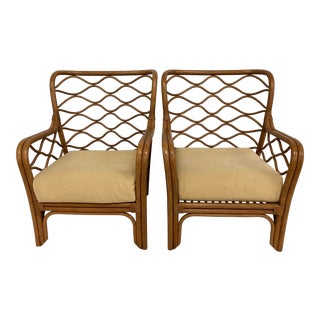 20th Century Boho Rattan Lounge Chairs - a Pair For Sale