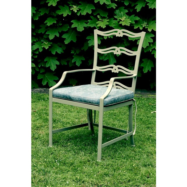 Rare set of ten beautiful aluminum Georgian style ladder back patio and garden dining chairs by McKinnon & Harris. The...