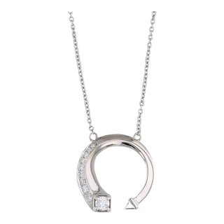 0.20ctw Diamond Cuff Pendant Necklace 14k White Gold Cable Chain 17"-18" For Sale