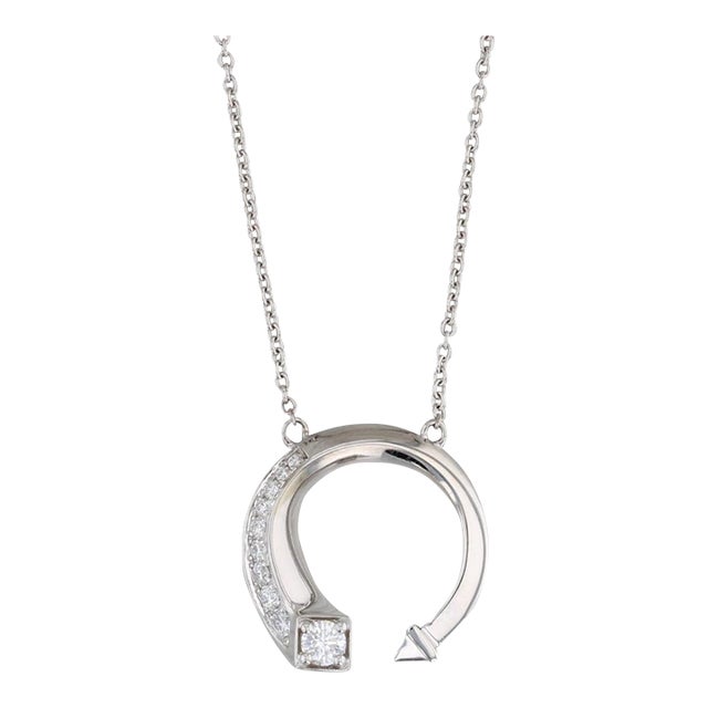 0.20ctw Diamond Cuff Pendant Necklace 14k White Gold Cable Chain 17"-18" For Sale
