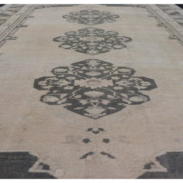 Shabby Chic Vintage Turkish Oushak Rug With Subtle Pastel and Dark Green Floral Patterns 7'5 X 9'9 For Sale - Image 3 of 11