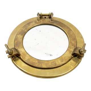 Mid Century Brass Porthole Wall Mirror For Sale