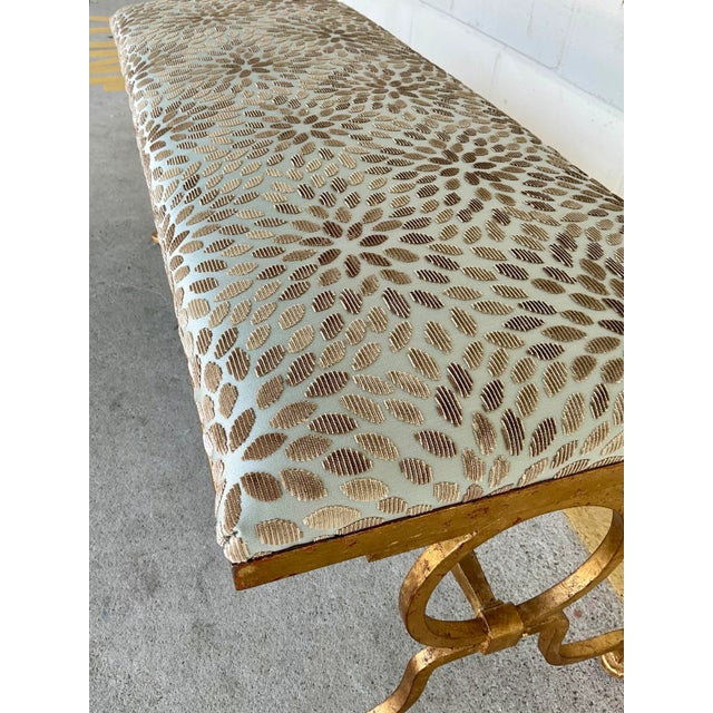 Modern Currey & Company Custom Modern Taupe and Robin’s Egg Geometric Gold Leaf Gilbert Bench For Sale - Image 3 of 6