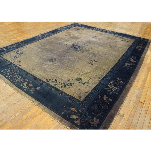 Chinese 1920s Gray Floral Antique Chinese Peking Rug 9' 3'' X 11' 6'' Knotted Pile Wool Carpet For Sale - Image 3 of 9