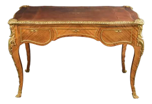 Antiquie Louis XV Style Ormolu Gilt Bronze Mounted Leather-Top Writing Desk