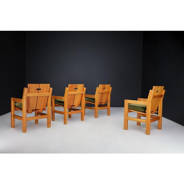 Mid-Century Modern Elm and Green Velvet Upholstery Armchair, France, 1970s For Sale - Image 4 of 13