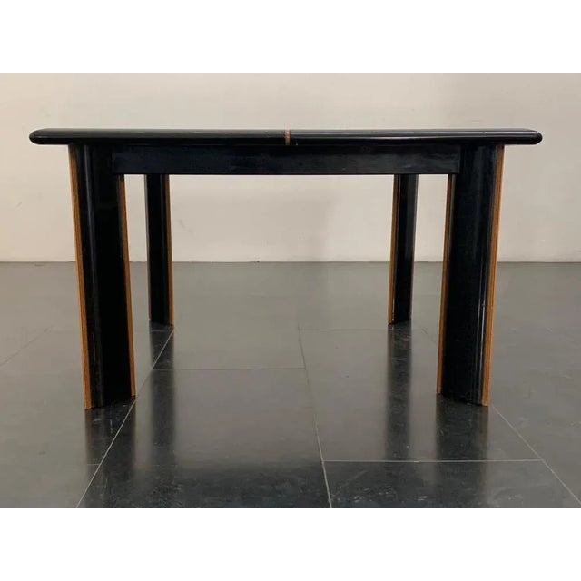 Pierre Cardin square black lacquered table glass top profiles in multi essences. I have official proof of authenticity...